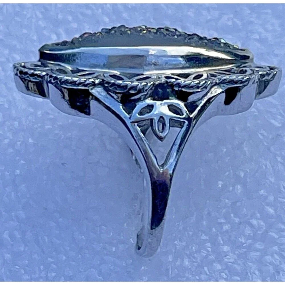 Ring Sterling Silver Drusy Peacock Quartz Ring - Size 6